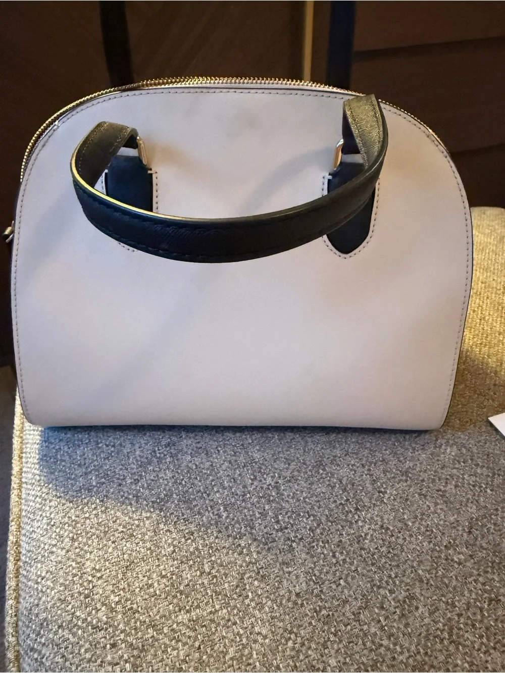 kate spade White and Black Dome Satchel with Gold Accent